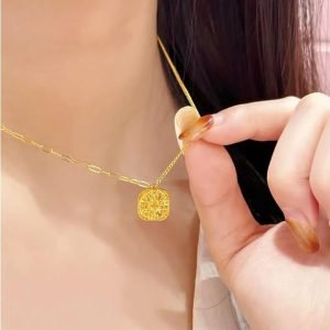 Solid 18K Yellow Gold Necklace for Women – Dainty Adjustable Pendant Chain