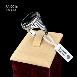 HYH Jewelry – Oval Black Onyx Engraved Fluted Silver Ring in 925 Sterling Silver