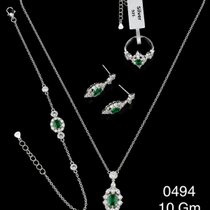 HYH Jewelry – Emerald-Cut Green Zircon Marquise & Round Cluster Stationed Jewelry Set (Necklace, Bracelet, Earrings & Ring)