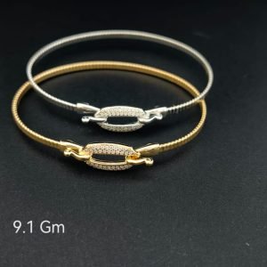 HYH Jewelry – Elegant Oval Pave Buckle Wire Bangle Bracelet (Gold & Silver Dual Pack)
