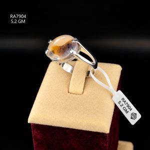 HYH Jewelry – Oval Amber Yellow Dendritic Agate Split-Shank Ring in 925 Sterling Silver