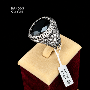 HYH Jewelry – Oval Faceted Black Zircon Filigree Silver Ring in 925 Sterling Silver