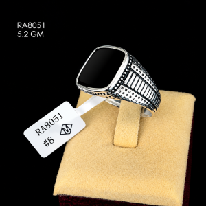 HYH Jewelry – Cushion Cut Black Onyx Dotted Fluted Silver Ring in 925 Sterling Silver