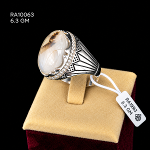 HYH Jewelry – Oval Dendritic Agate Zircon Halo Silver Ring in 925 Sterling Silver