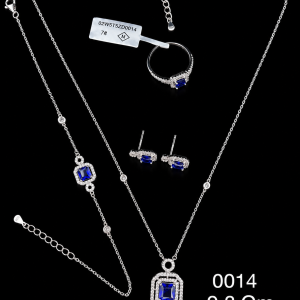 HYH Jewelry – Emerald-Cut Sapphire Blue Zircon Double Halo Stationed Jewelry Set (Necklace, Bracelet, Earrings & Ring)
