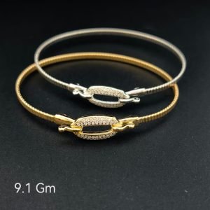 HYH Jewelry – Elegant Oval Micro-Pave Buckle Coiled Wire Bangle Bracelet (Gold & Silver Dual Pack)
