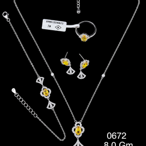 HYH Jewelry – Oval Yellow Zircon Fan Drop Jewelry Set (Necklace, Bracelet, Earrings & Ring)
