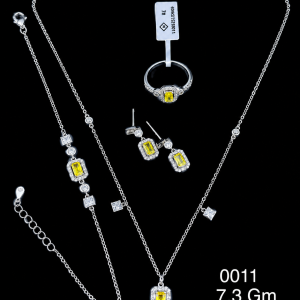 HYH Jewelry – Emerald-Cut Yellow Zircon Halo Stationed Jewelry Set (Necklace, Bracelet, Earrings & Ring)