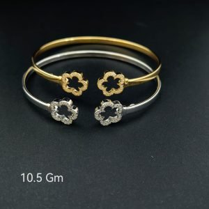HYH Jewelry – Elegant Dual Pave Zircon Clover Open Cuff Bangle Bracelet (Gold & Silver Dual Pack)