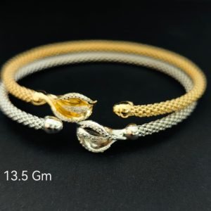 HYH Jewelry – Elegant Floral Bud Pave Zircon Mesh Bypass Open Cuff Bangle Bracelet (Gold & Silver Dual Pack)
