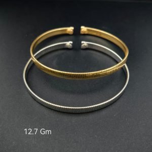 HYH Jewelry – Minimalist Flat Tubogas Ribbed Open Cuff Bangle Bracelet (Gold & Silver Dual Pack)