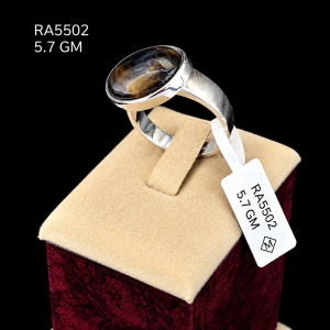 HYH Jewelry – Oval Earthy Brown Agate Brushed Silver Ring in 925 Sterling Silver