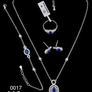HYH Jewelry – Elegant Oval-Cut Sapphire Blue Zircon Double Halo Stationed Jewelry Set (Necklace, Bracelet, Earrings & Ring)