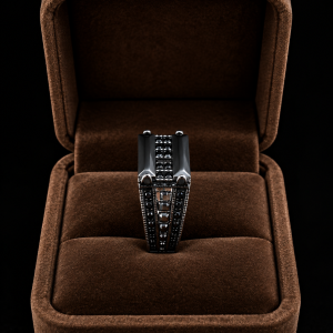 HYH Jewelry – Black Zircon Channel-Set Rhodium Silver Ring in 925 Sterling Silver
