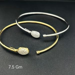 HYH Jewelry – Elegant Oval Zircon Pave Bypass Open Cuff Bangle Bracelet (Gold & Silver Dual Pack)