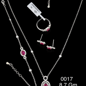 HYH Jewelry – Elegant Oval-Cut Ruby Red Zircon Double Halo Stationed Jewelry Set (Necklace, Bracelet, Earrings & Ring)