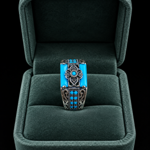 HYH Jewelry – Turquoise Floral Filigree Vintage Silver Ring in 925 Sterling Silver